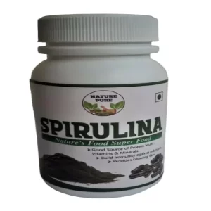 NaturePure Organic Spirulina Capsules 90 count bottle on a bright wellness counter.
