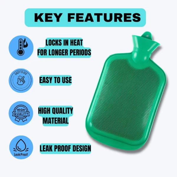 2 Litre Non-Electric Rubber Hot Water Bottle, Red, for Pain Relief - Image 2