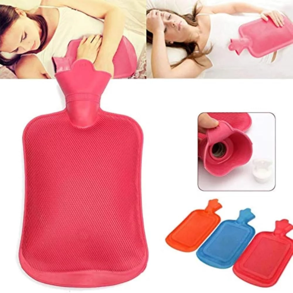 2 Litre Non-Electric Rubber Hot Water Bottle, Red, for Pain Relief - Image 3