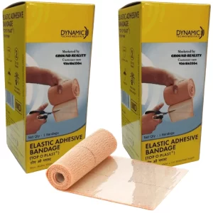 2 Packs Elastic Adhesive Bandage B.P 10cm x 1/2 m Stretchable Roll Top O Plast for First Aid Wrap Joint Muscle Legs Ankle Knee Foot Hand Medical Elastic Adhesive Crepe Bandage (Beige)