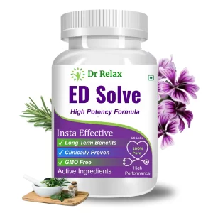 A premium bottle of ED Solve Ayurvedic L Arginine Capsules on a sleek background.