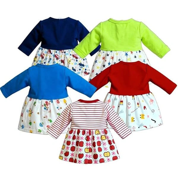 VParents Knee-Length Full Sleeves Cotton Frocks for Baby Girls, Round Neck A Line Mini Short Dress for Kids - Image 2