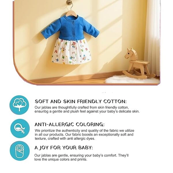 VParents Knee-Length Full Sleeves Cotton Frocks for Baby Girls, Round Neck A Line Mini Short Dress for Kids - Image 4