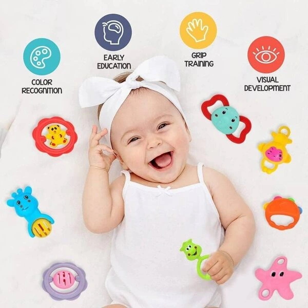 Storio Baby Products Toys 7 Pcs Rattle Set with Teathers for New Born Baby Gifts, Toy for Babies, Non-Toxic - Image 2