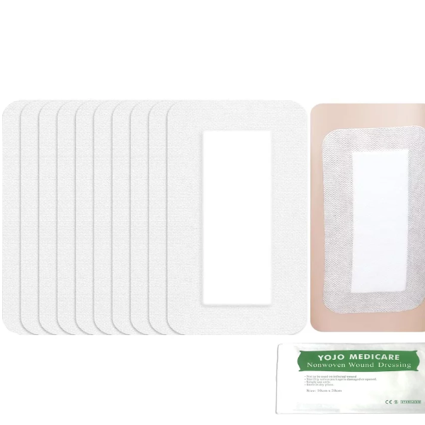 Ten count pack of large bandages for wounds with breathable adhesive tape borders