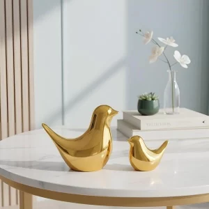 Minimalist golden ceramic bird statues for modern home decoration