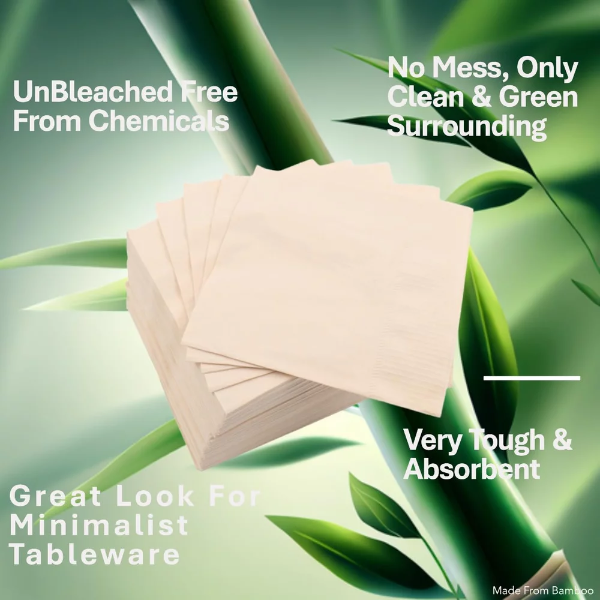 100% Compostable and Eco-friendly Bamboo Dinner Napkins Pack of 100 Perfect for Everyday Dinning, Beverages or Cocktail Disposable - Image 2