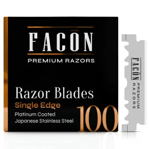 Facn Platinum Japanese stainless steel single edge razor blades 100-count box.