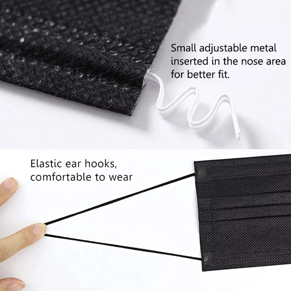 100pcs Black Disposable Face Masks 3Ply Black Face Mask Disposable Masks Breathable - Image 4