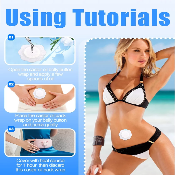 100PCS Castor Oil Pack Wrap, Castor Oil Pack Wrap for Tummy Castor Pack Wrap for Navel Patch Compress Belly Button Patch No Wash (Oil Not Included - Image 2
