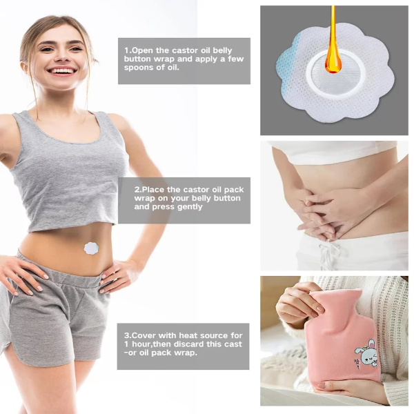 20 Pcs Castor Oil Pack Wrap, Castor Oil Patches for Belly Button, Castor Oil Pack Wrap for Tummy Castor Oil Compress Patches No Wash (Oil Not Included) - Image 2