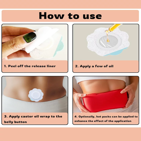 20 Pcs Castor Oil Pack Wrap, Castor Oil Patches for Belly Button, Castor Oil Pack Wrap for Tummy Castor Oil Compress Patches No Wash (Oil Not Included) - Image 4