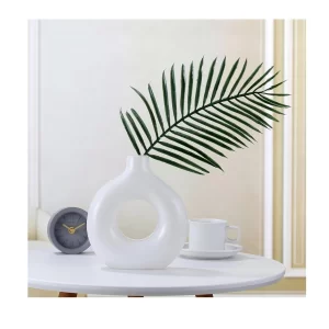White ceramic donut flower vase for pampas grass