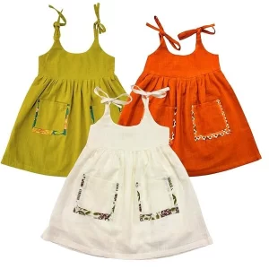 Pure cotton baby girl dress with double pockets