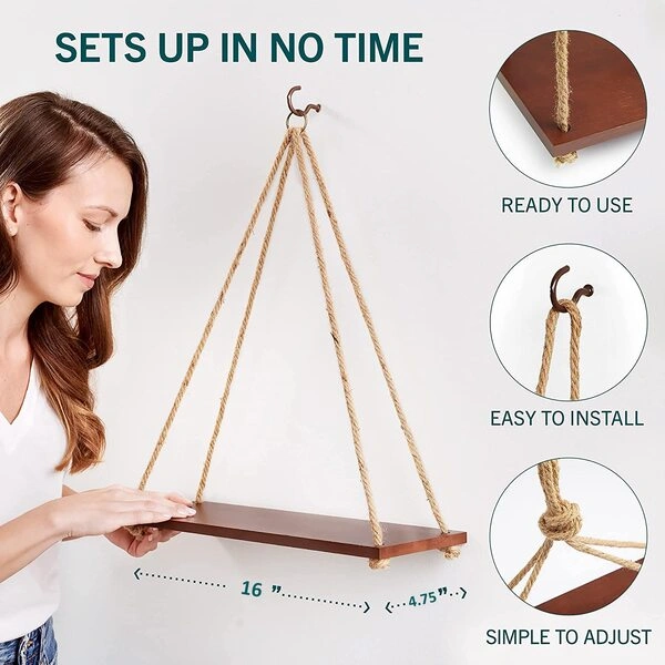 Two Adjustable Rope Hanging Shelves combined together to create a stunning two-tier wall display.