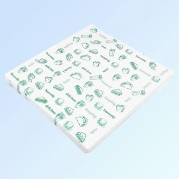 Pack of 100 pre-cut Chef Choice 10x10 inch butter paper sheets for food wrapping.