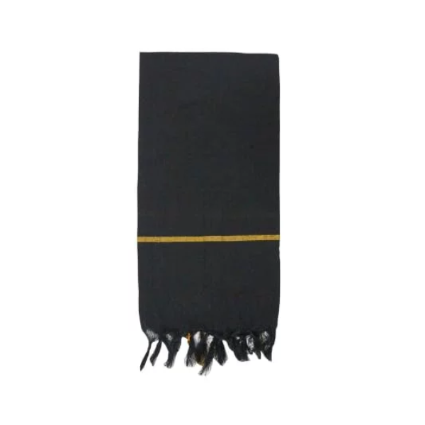 100% Cotton Black Dhoti 2.00 Mts Dhoti & Angavastram Black Towel Set | Free Size Thin Gold Border - (Pack of 1) - Image 3