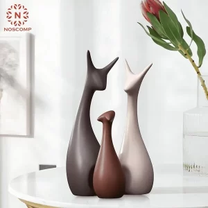 Glossy ceramic deer family statue set for luxury home decoration