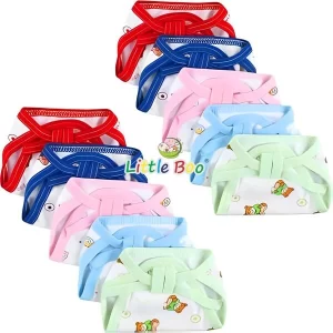 Little Boo reusable cotton cloth diapers in a vibrant multicolour 10-pack.