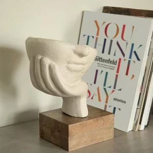 Minimalist matte white ecomix face sculpture for sustainable home decor