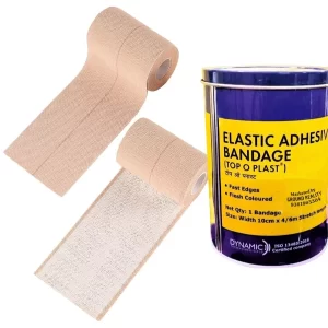 1 Pack Top O Plast Elastic Adhesive Bandage B.P Stretchable Roll for Wound Dressing First Aid Wrap Pain Relief Hand Legs Ankle Knee Foot Medical Elastic Adhesive Crepe Bandage Size 10cm x 4/6 m