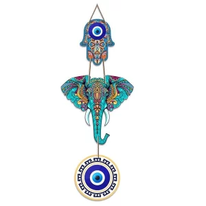 The elegant Elephant Wooden Wall Hanging featuring vibrant ethnic illustrations.