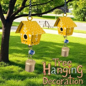 Handpainted hut wall hanging decor ornaments with metal chime bells