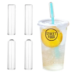 Clear 0.59 inch reusable clear glass straw cover cap for tumbler cups.