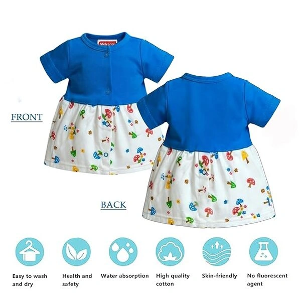 VParents Knee-Length Half Sleeves Cotton Frocks for Baby Girls, Round Neck A Line Mini Short Dress for Kids - Image 2