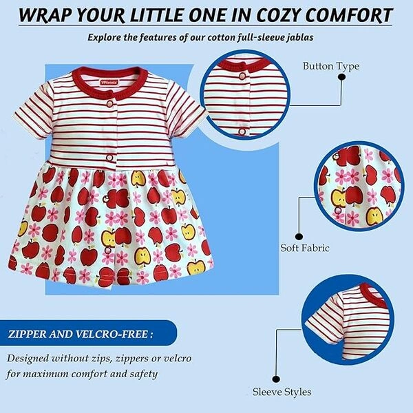 VParents Knee-Length Half Sleeves Cotton Frocks for Baby Girls, Round Neck A Line Mini Short Dress for Kids - Image 4