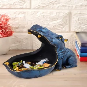 Quirky big mouth hippopotamus resin statue with integrated storage tray