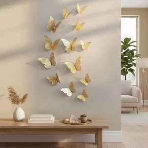 3D golden butterfly wall decor stickers with adhesive backing