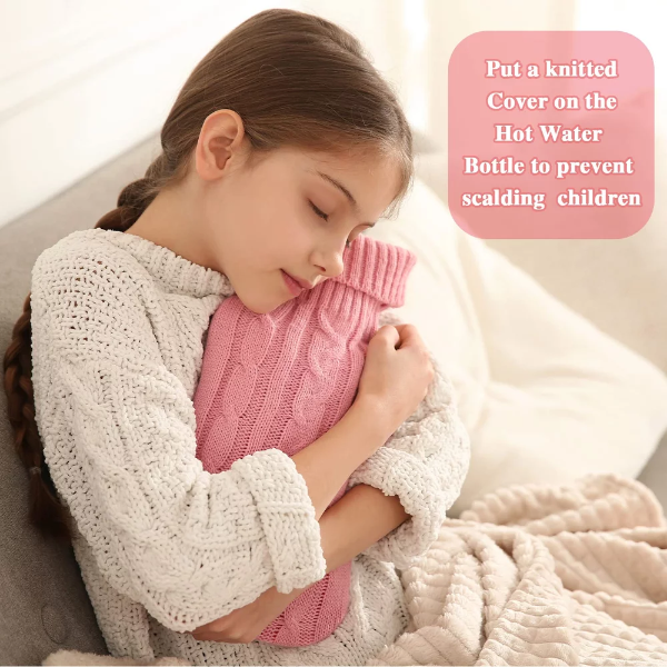 2 Pieces Hot Water Bottle Cover Soft Cover Only Knitted Hot Water Bottle Sweater for Hot Compress and Cold Therapy, Ideal for Menstrual Cramps, Neck and Shoulder Pain Relief (Pink Khaki,2000 ml) - Image 2