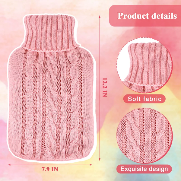 2 Pieces Hot Water Bottle Cover Soft Cover Only Knitted Hot Water Bottle Sweater for Hot Compress and Cold Therapy, Ideal for Menstrual Cramps, Neck and Shoulder Pain Relief (Pink Khaki,2000 ml) - Image 3