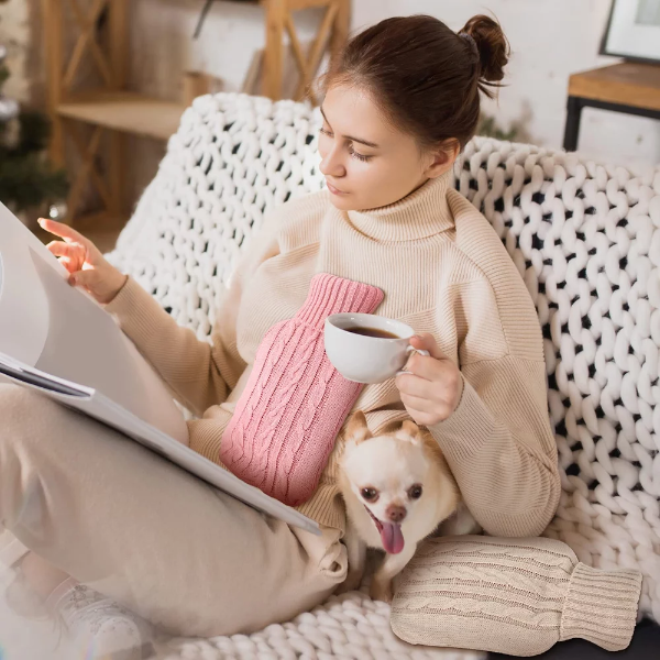 2 Pieces Hot Water Bottle Cover Soft Cover Only Knitted Hot Water Bottle Sweater for Hot Compress and Cold Therapy, Ideal for Menstrual Cramps, Neck and Shoulder Pain Relief (Pink Khaki,2000 ml) - Image 4
