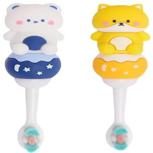 KmCho soft bristle kids toothbrush pack of 2 with bear design.