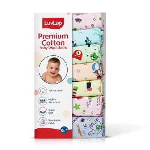 LuvLap premium baby washcloth set in 100% hosiery cotton.