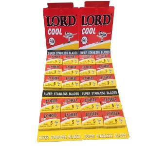 Bulk box of Lord Cool razor blades 100-count with individual 5-blade tucks.