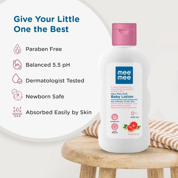 Mee Mee Baby Lotion – Moisture-Rich Cream-Lotion with Triple Botanical Moisture-Lock System | Infused with Chamomile, Olive & Grapefruit Extracts | Hypoallergenic, pH-Balanced & Alcohol-Free for Newborns & Sensitive Skin – 400ml - Image 2