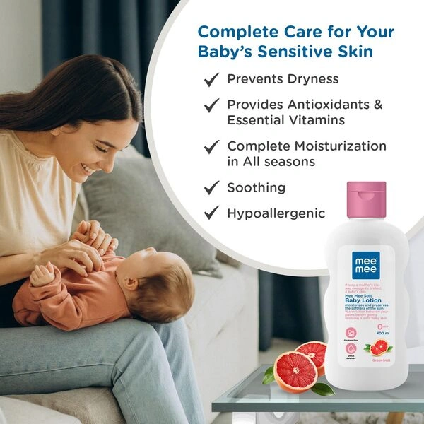 Mee Mee Baby Lotion – Moisture-Rich Cream-Lotion with Triple Botanical Moisture-Lock System | Infused with Chamomile, Olive & Grapefruit Extracts | Hypoallergenic, pH-Balanced & Alcohol-Free for Newborns & Sensitive Skin – 400ml - Image 4