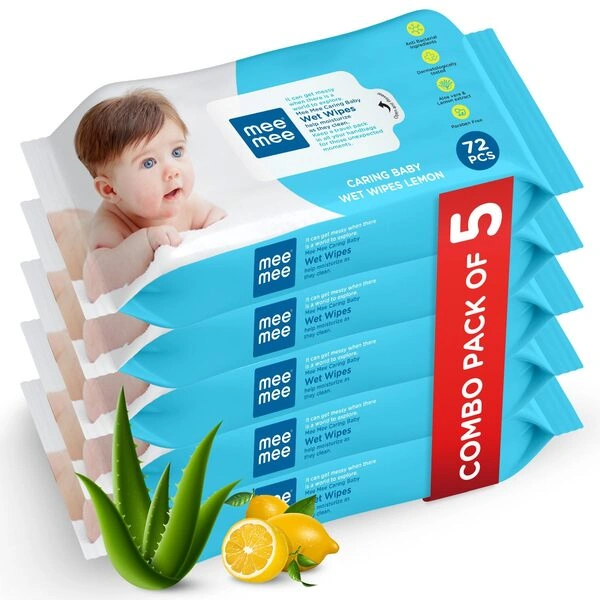 Mee Mee dermatologically safe baby wipes bulk combo pack.