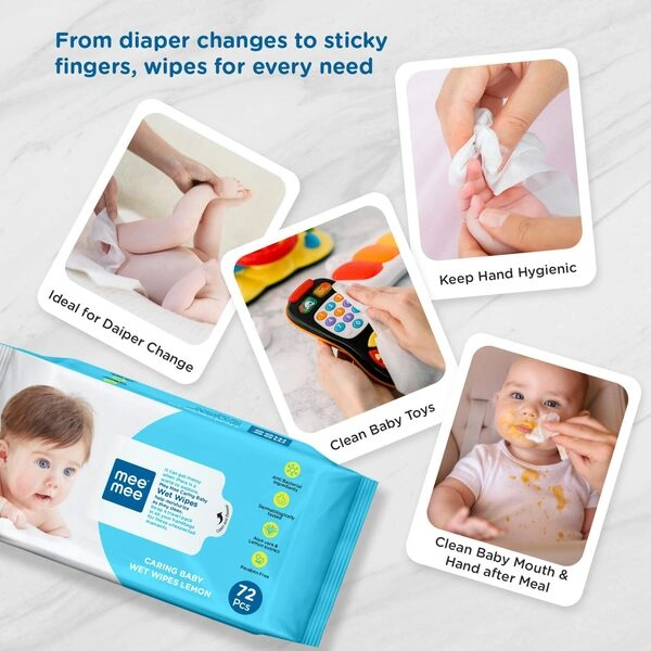 Mee Mee Wet Wipes for Baby Skin with Aloe Vera | 72 Wipes x Pack of 5-360 Wipes | Paraben Free, Fragrance Free, pH Balanced, Dermatologically Safe, Baby Wipes Combo - Image 4