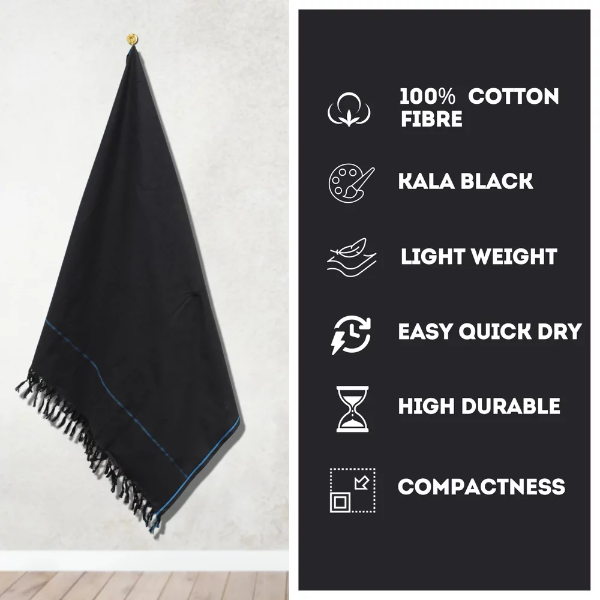 100% Cotton Gamcha|Mahakal Kalabairava Black Towel|Kasi Kailasa Towel|Saami Thundu|Black Ayyappa Towels for Bath Men Large Size|Devotional Thorthu|Pancha Tauliya|Scarf_Pack of 2 - Image 2