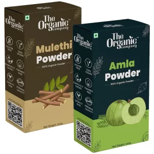 100% Organic Mulethi Powder or Amla Powder - Combo Pack (100 Grams Each) Skin Whitening & Brightening - Food Grade Eating Drinking - Herbal Natural - Indian Gooseberry - Yastimadhu
