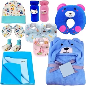 First Kick 11-piece newborn baby gift set with essential nursery items.