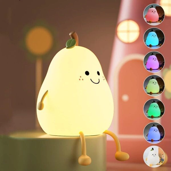 Rechargeable silicone pear night lamp for kids
