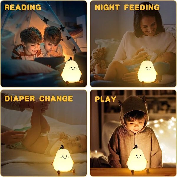 One94Store Rechargeable Silicone Pear Night Lamp – Touch Control 7-Color LED Light for Kids’ Bedroom, Romantic Decor, Valentine Day Gift, Love Gift - Image 4