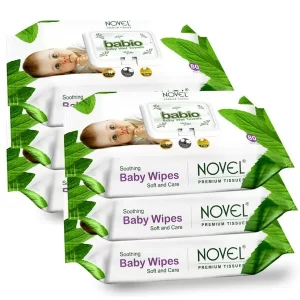 NOVEL Babio hypoallergenic baby wet wipes value pack with a moisture-lock lid.