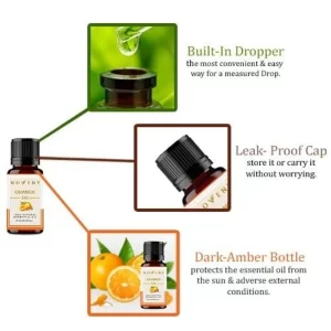 Pure Brazilian orange oil 15ml amber glass dropper bottle for aromatherapy diffusers.