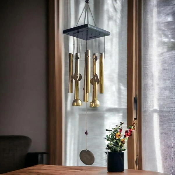 Paradigm Pictures Home Decoration Items Wind Chimes for Home (Golden,Pipe & Hanging Bells) - Image 2